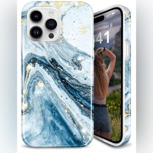 JIAXIUFEN iPhone 14 Pro Case Gold Sparkle Marble Slim Shockproof Protective